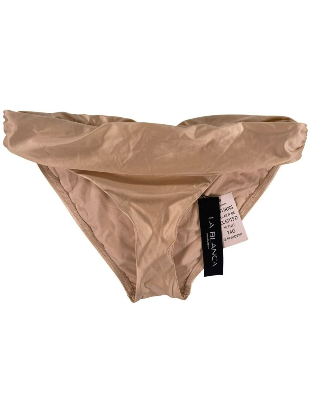 La Blanca Champagne Bikini Bottom Ruched Foldover Style Size 8 MSRP $79 NEW